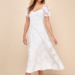 Lulus Sweetest Behavior White Embroidered Puff Sleeve Midi Dress - Size L